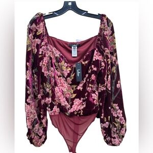 Lulu's Floral Burgundy Bodysuit Top